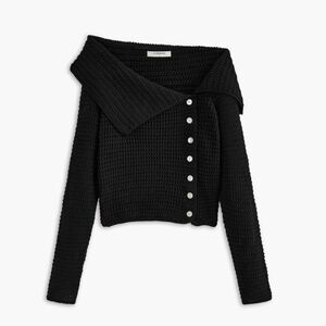 Commense Black Asymmetrical Breasted Knit Top